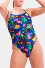 Vestido de Baño Allover Digital V-Back Mujer Azul
