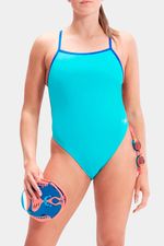 Vestido de Baño Solid V-Back Azul Mujer