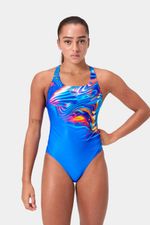 Vestido de Baño Placement Digital Powerback Azul Mujer