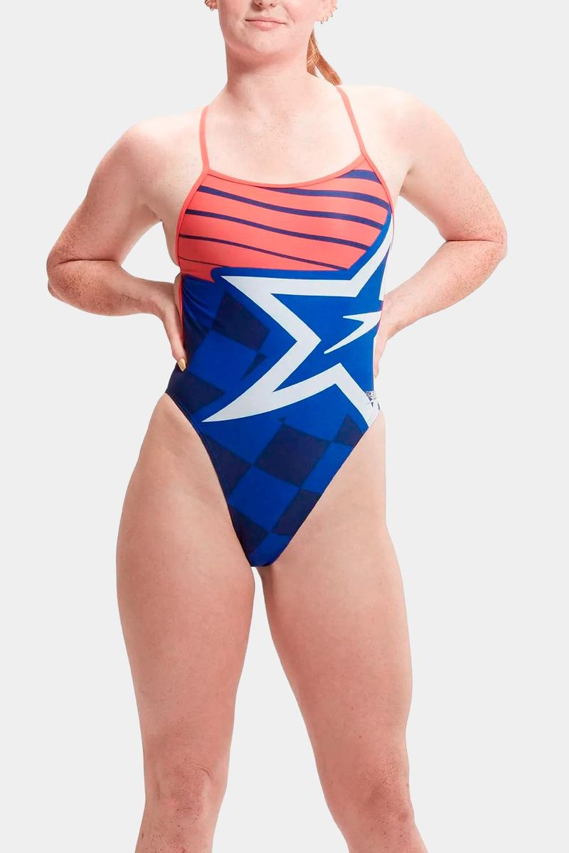 Vestido De Baño Placement Digital Vback Superstar Azul Mujer