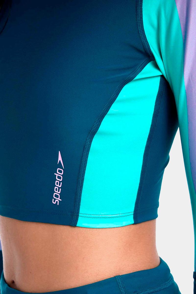 Crop Top Manga Larga Sunshine Huli Dark Teal Verde Mujer