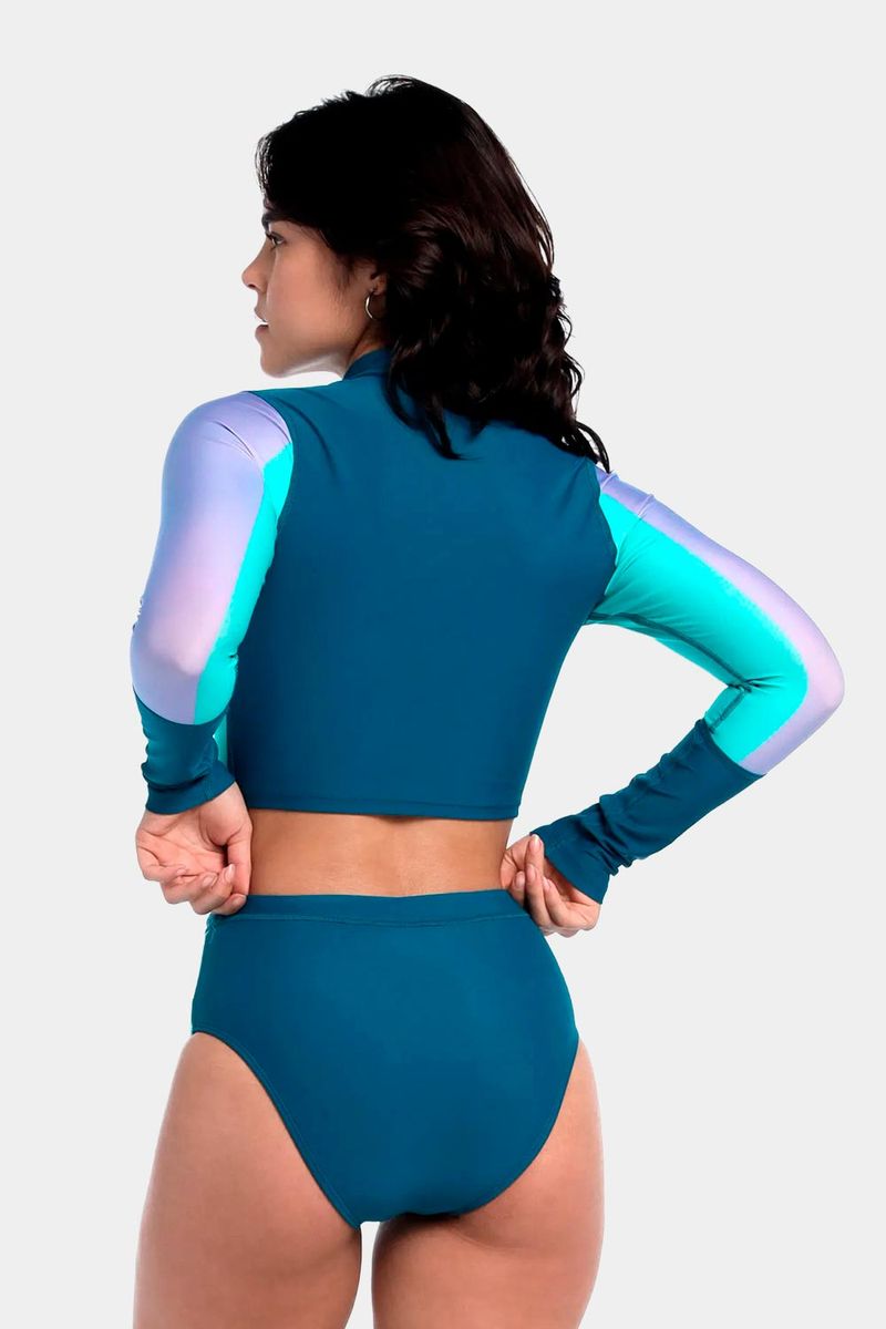 Crop Top Manga Larga Sunshine Huli Dark Teal Verde Mujer