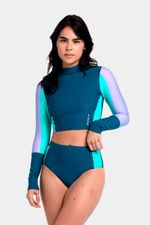 Crop Top Manga Larga Sunshine Huli Dark Teal Verde Mujer