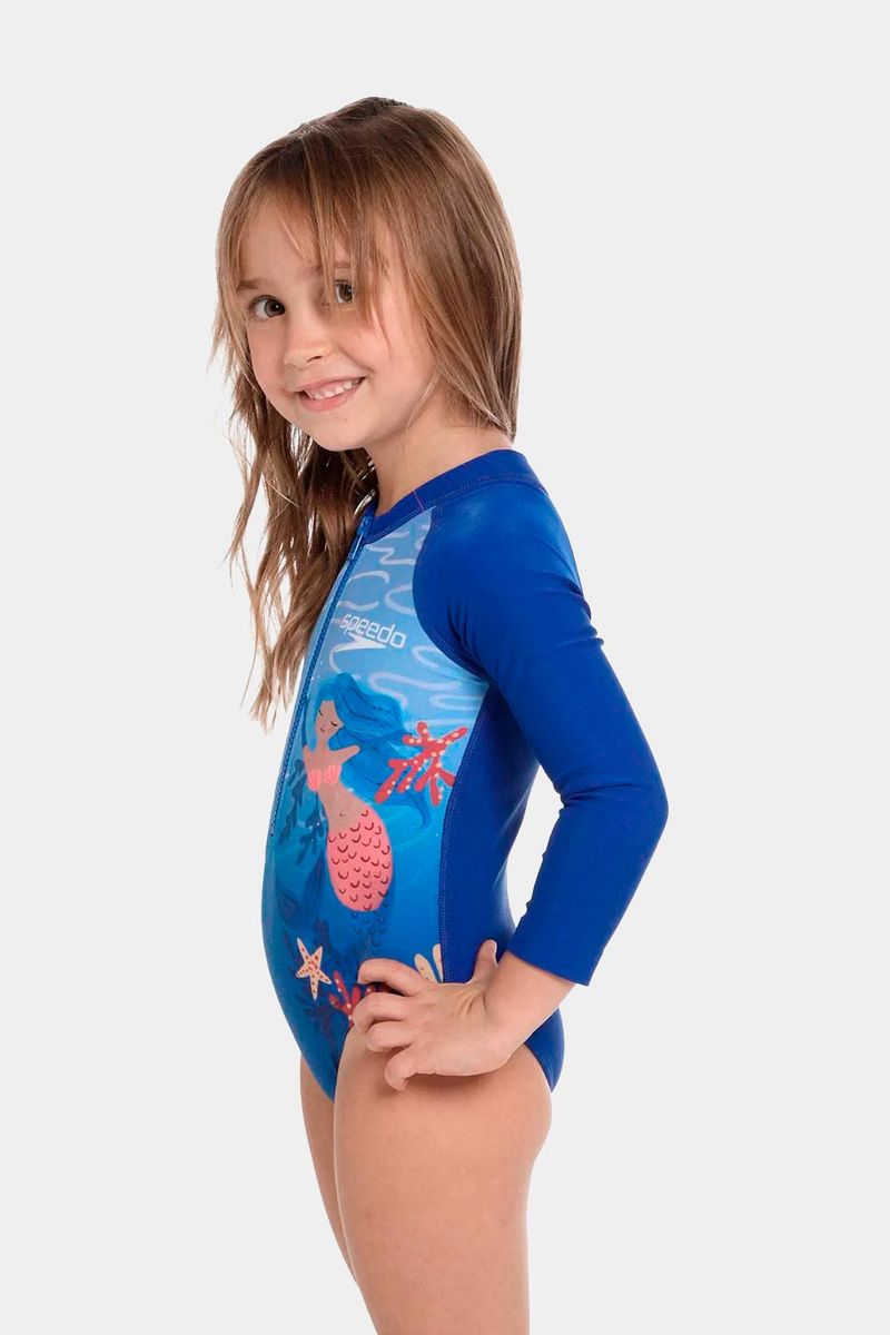 Vestido De Baño Manga Larga Mini Mermaid Azul Bebe Femenino