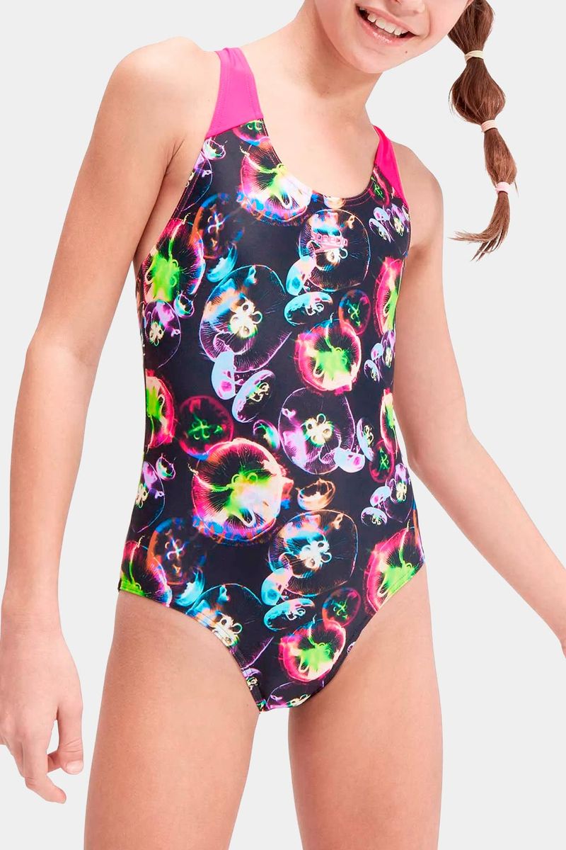 Vestido de Baño Allover Splashback Negro Junior Femenino