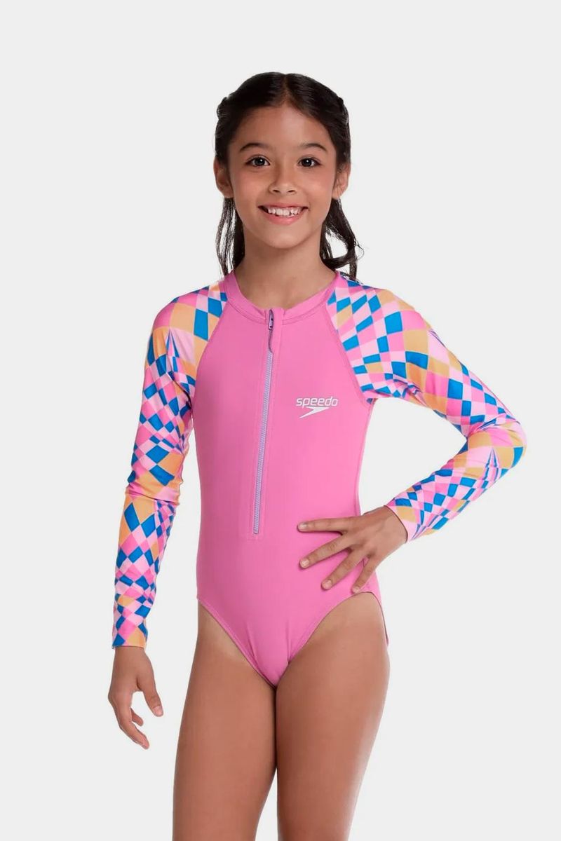 Vestido De Baño Manga Larga Psych Checker Morado Junior Femenino