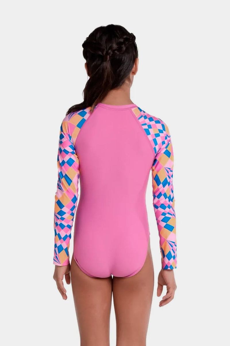 Vestido De Baño Manga Larga Psych Checker Morado Junior Femenino