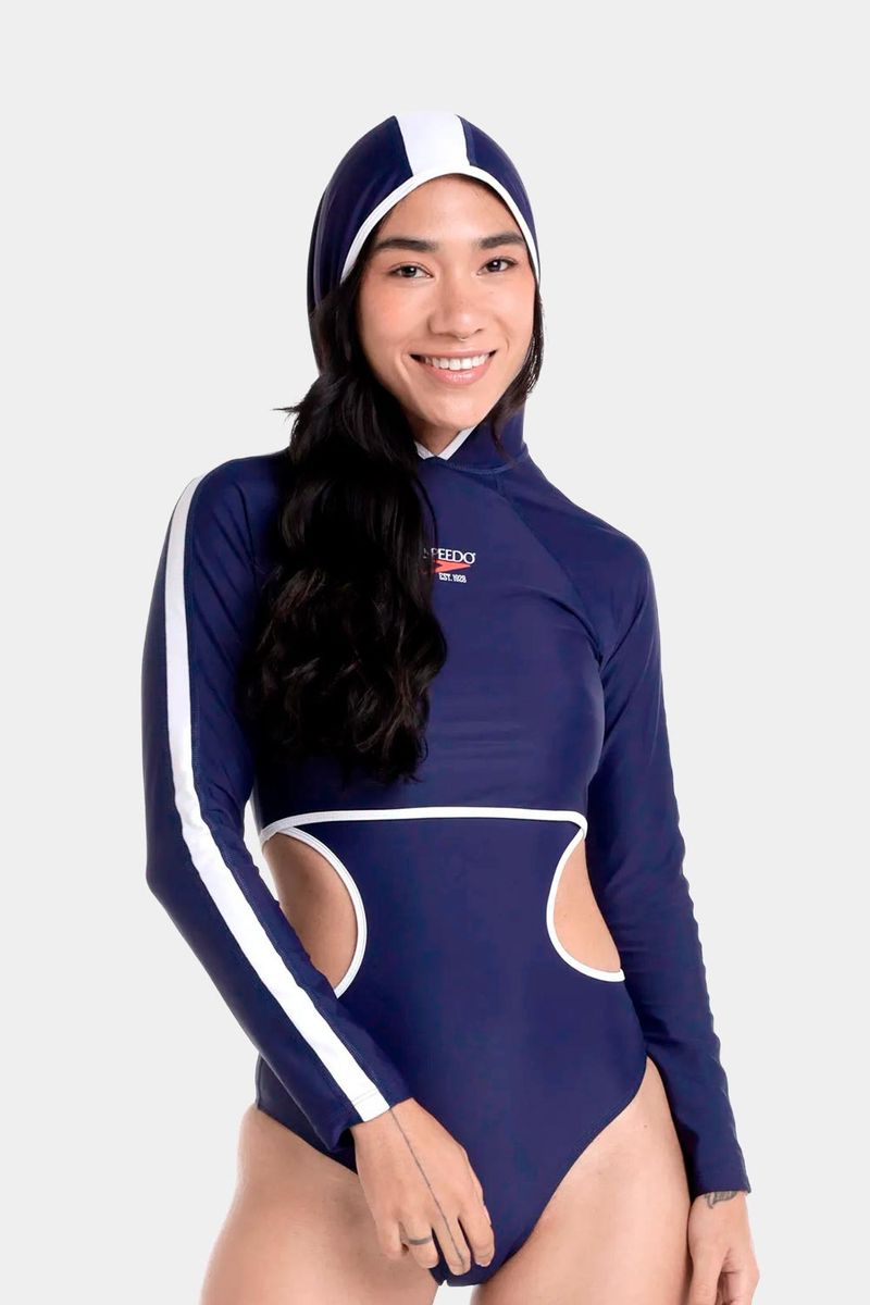 Hoodie Crop Top Peacot Block Jet Azul Mujer