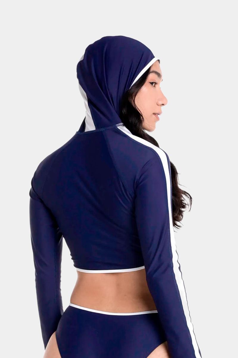 Hoodie Crop Top Peacot Block Jet Azul Mujer