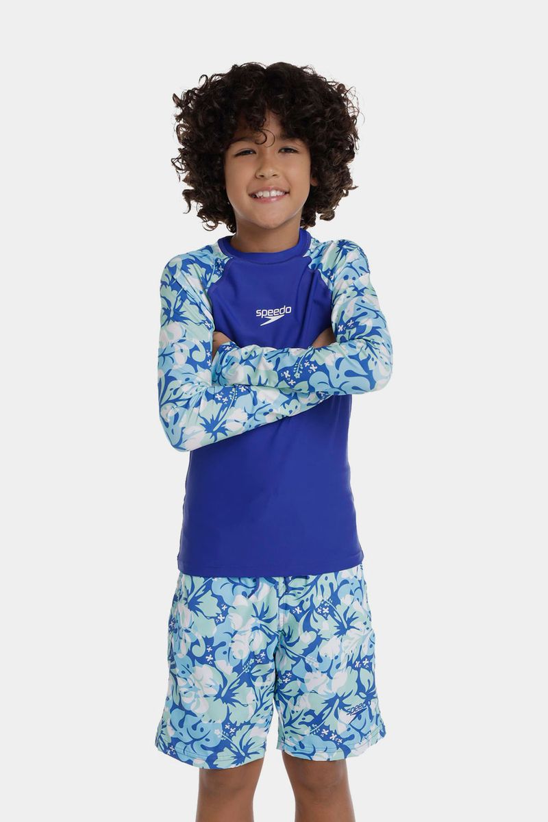 Camiseta Manga Larga Sunshine Kapua Floral Azul Junior Masculino
