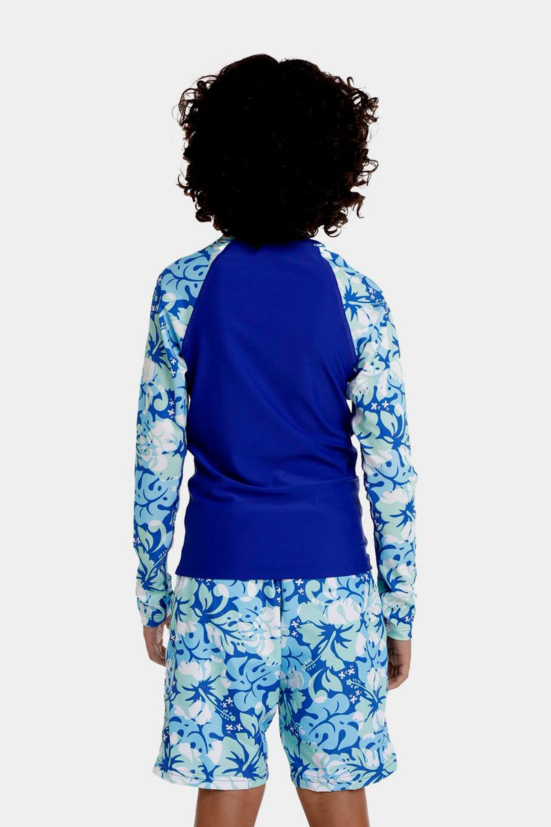 Camiseta Manga Larga Sunshine Kapua Floral Azul Junior Masculino