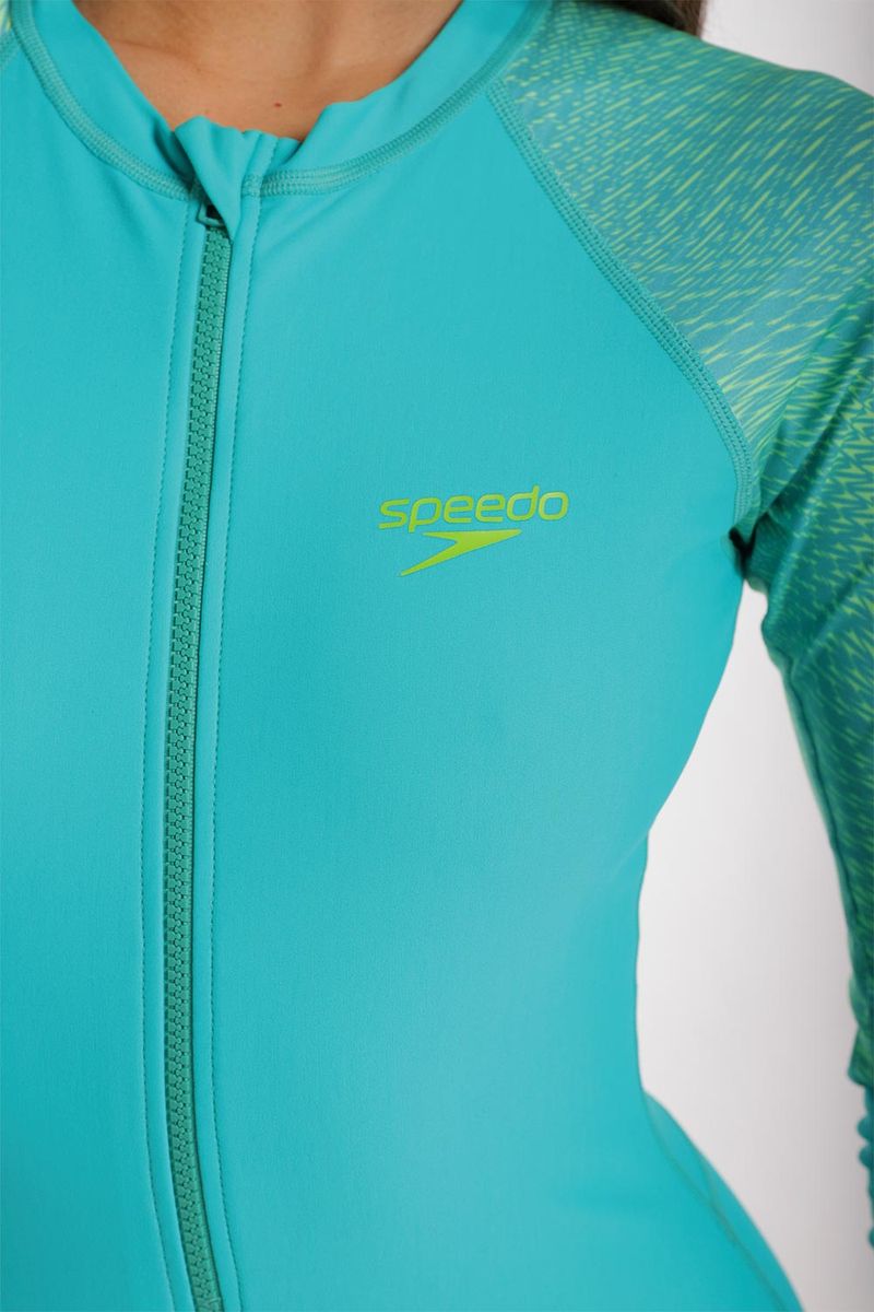 Vestido De Baño Manga Larga Weave Maze Alf Verde Mujer
