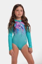 Vestido De Baño Manga Larga Marble Ombre Junior Verde Femenino