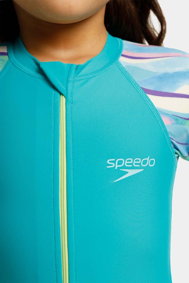 Vestido De Baño Manga Larga Tropic Collage Junior Verde Femenino