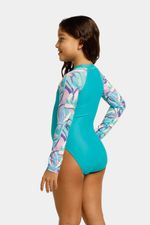 Vestido De Baño Manga Larga Tropic Collage Junior Verde Femenino