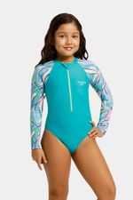 Vestido De Baño Manga Larga Tropic Collage Junior Verde Femenino