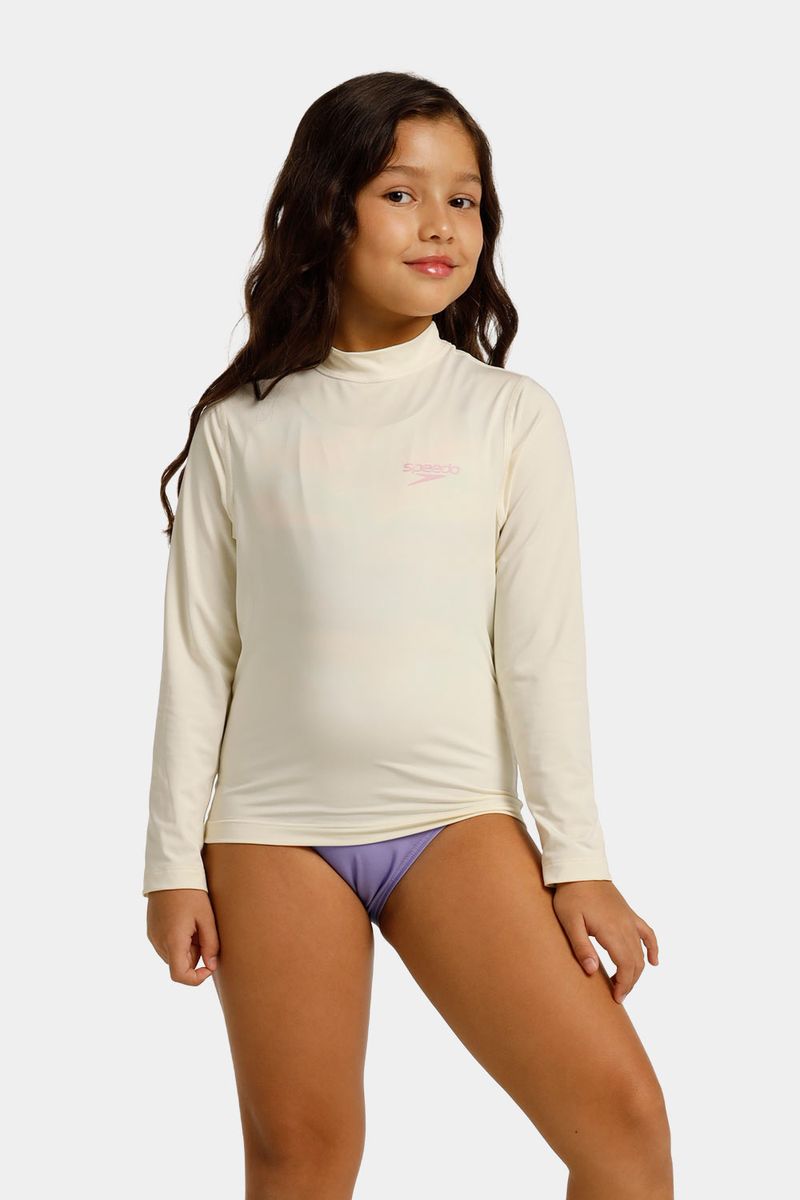 Camiseta Manga Larga Sunshirt Peony Hibiscus Junior Cafe Claro Femenina