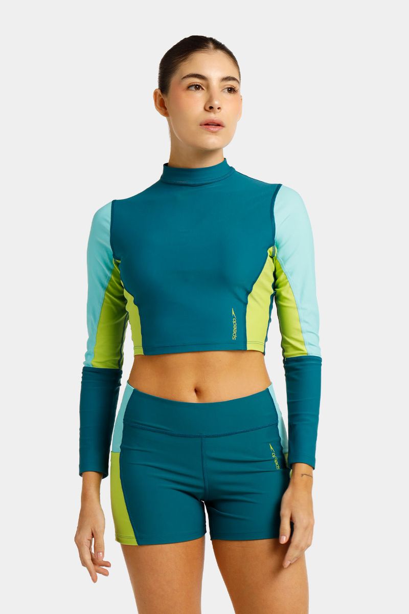 Crop Top Manga Larga Sunshine Electric Lime Verde Mujer