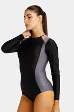 Vestido De Baño Manga Larga Zip Back Anthracite Negro Mujer