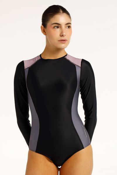 Vestido De Baño Manga Larga Zip Back Anthracite Mujer