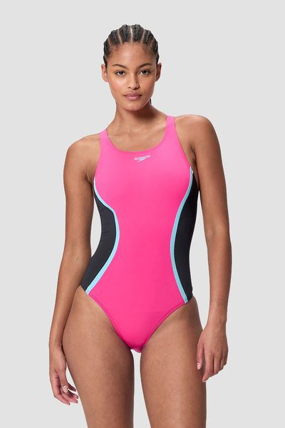 Vestido de baño Medalist Solid Splice negro mujer
